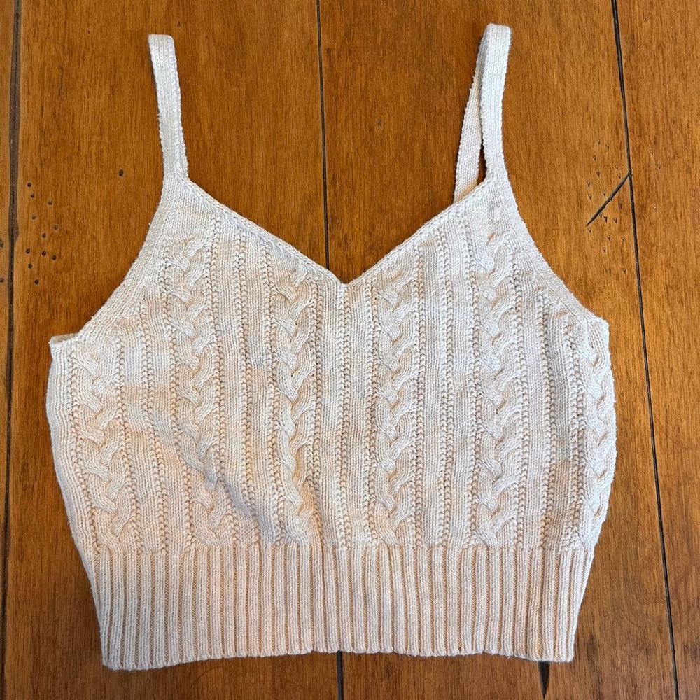 American Eagle cream cable knit cropped tank top